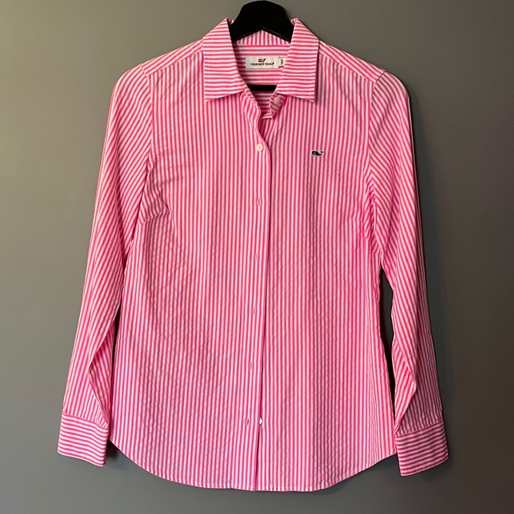 Pink Seersucker Button Up Shirt